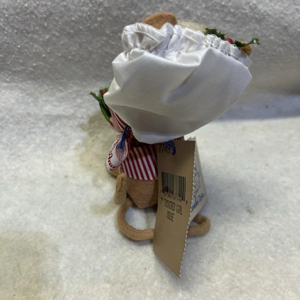 1995 Vintage Annalee Tuckered Girl Mouse Christmas Red White Striped ‎ Candle 7